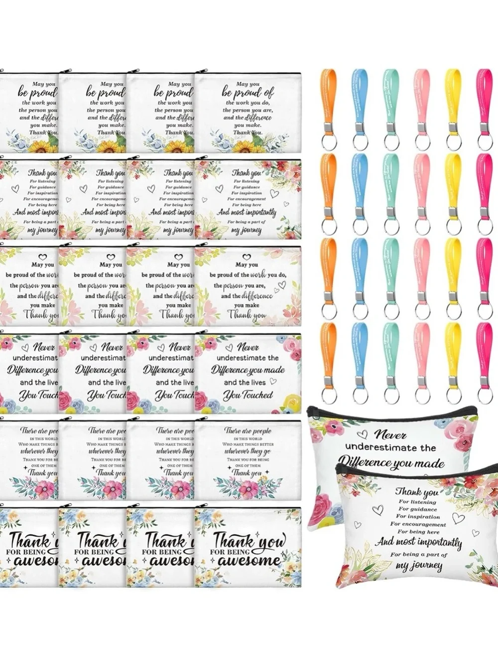 Thank you bags & Colorful Keychain Set of 24 - Multicolor